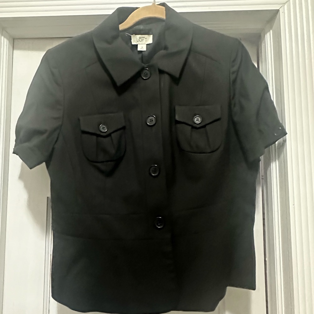 LOFT Black Button-Up Short Sleeve Blazer